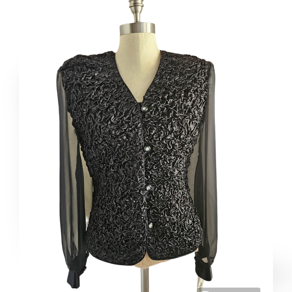 NWT JEFFREY & DARA Satin Ruffle Sheer Sleeve Blouse | SZ 8
